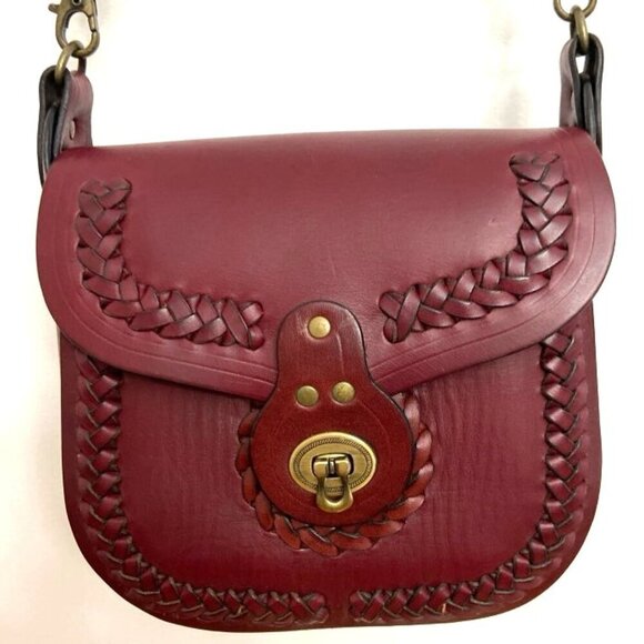 Halikarnas Leather Shoulder Bag Purse Red Removable Braided Strap Boho - Picture 1 of 9